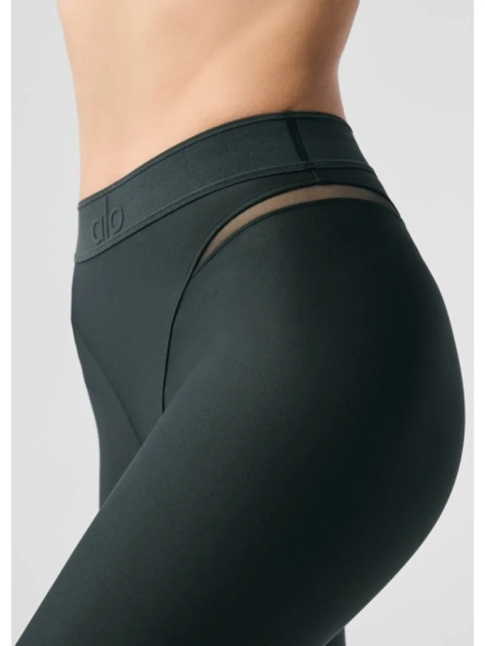 Alo Airlift High-Waist Rebel Legging Charcoal Green Mesh Cut-Outs Cutout Hi-Rise